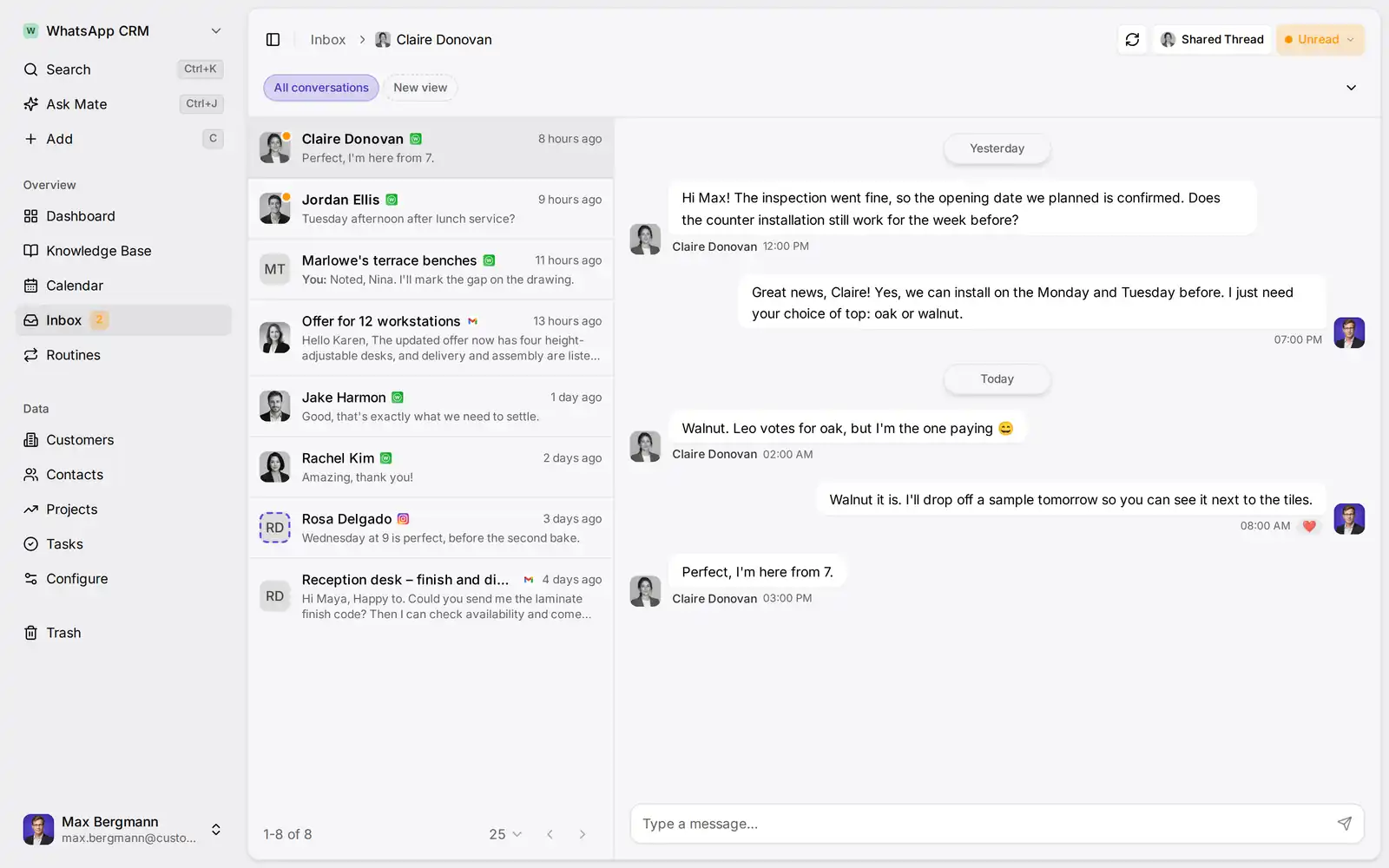 Inbox in the example workspace, using demo data