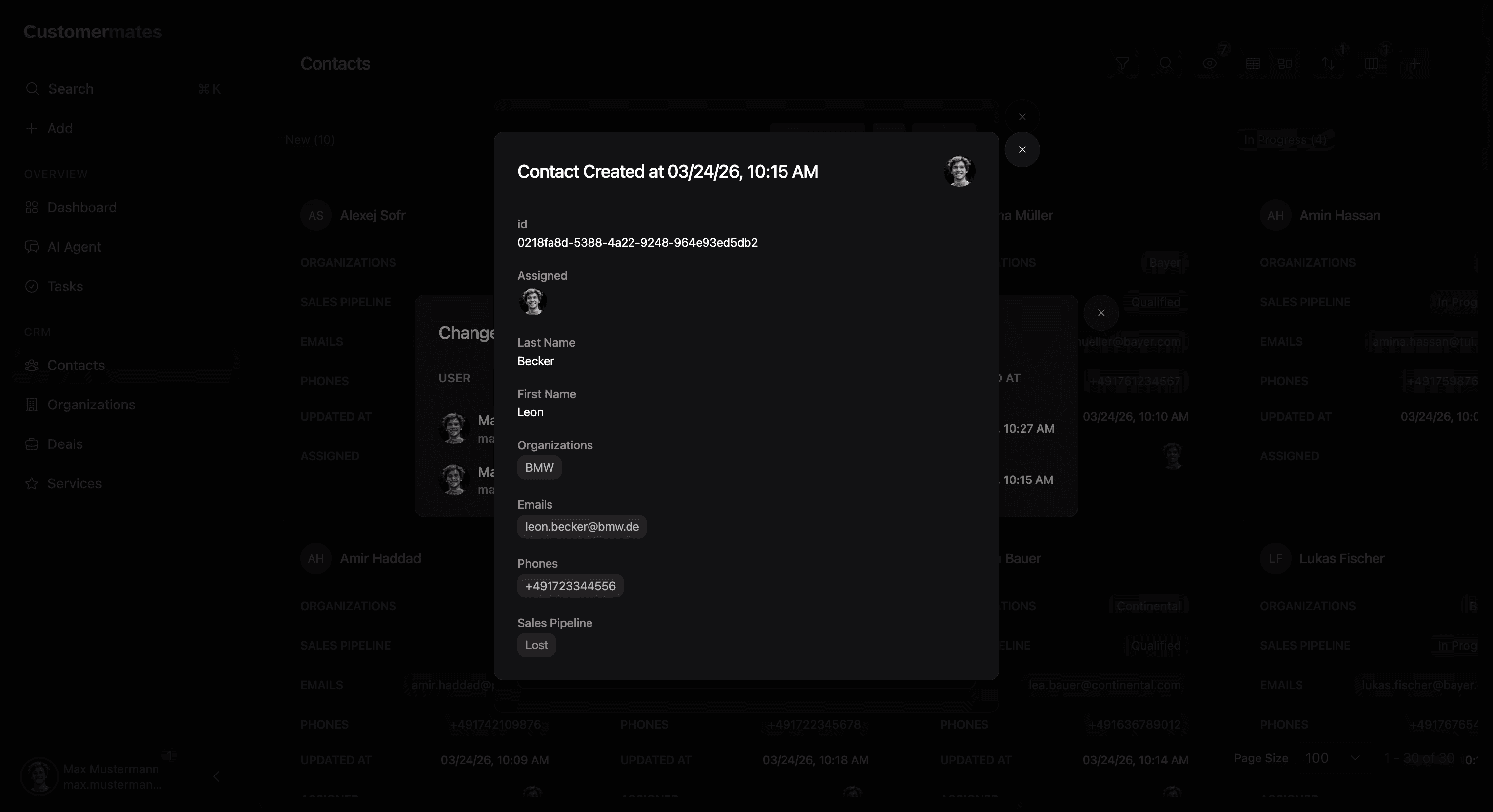Audit log change history details view showing the selected change entry with field-level before and after values