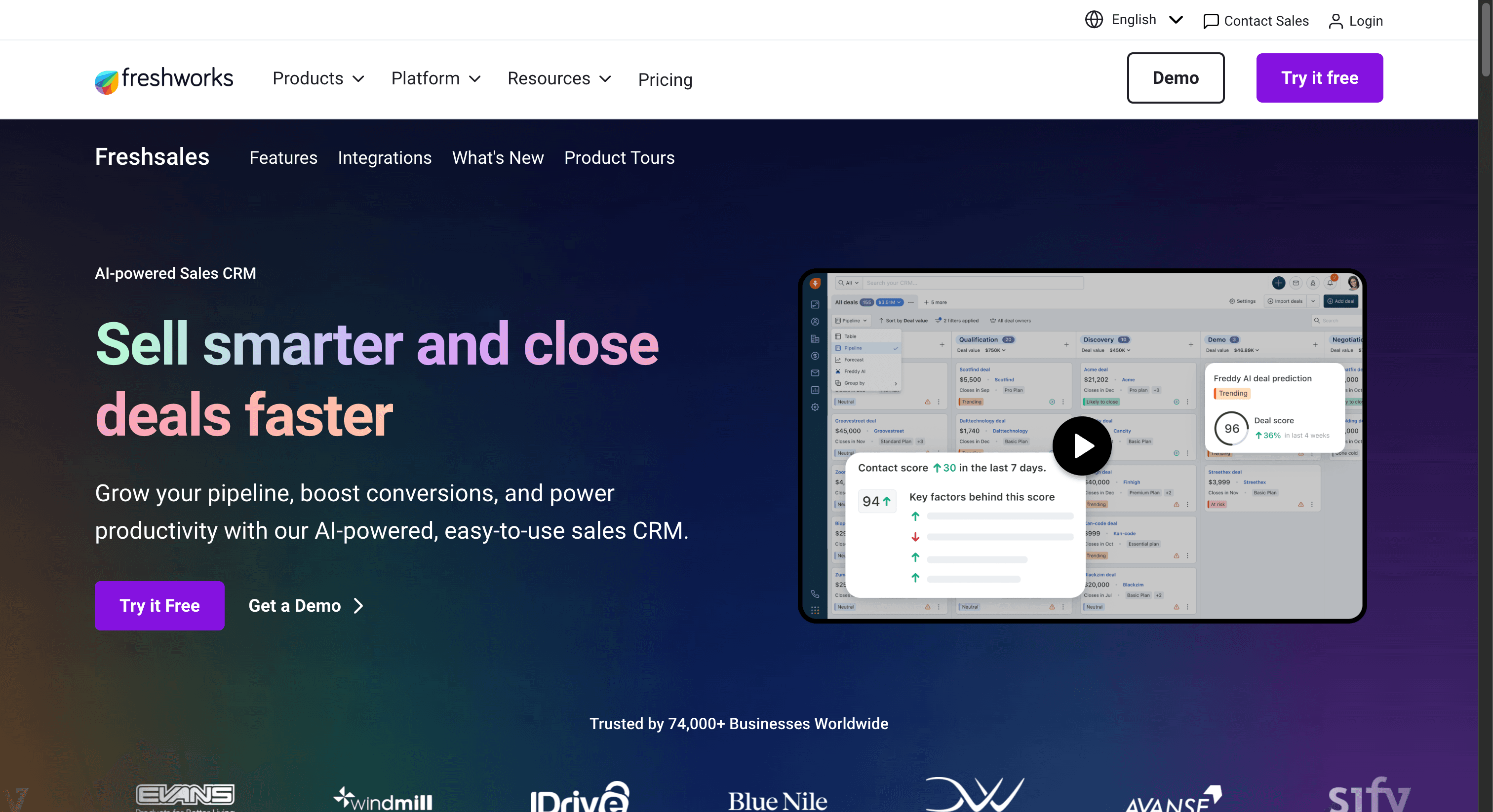 Screenshot: Freshsales (freshworks.com, April 2026)
