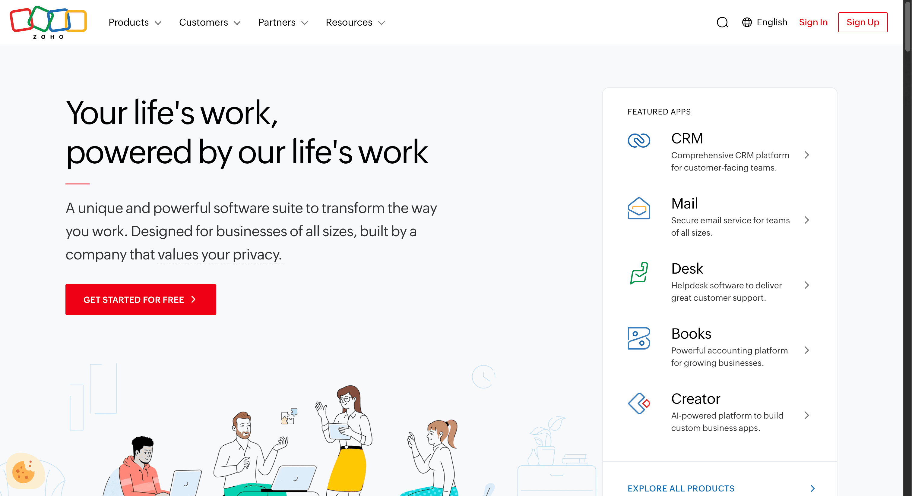 Screenshot: Zoho CRM Free (zoho.com, April 2026)