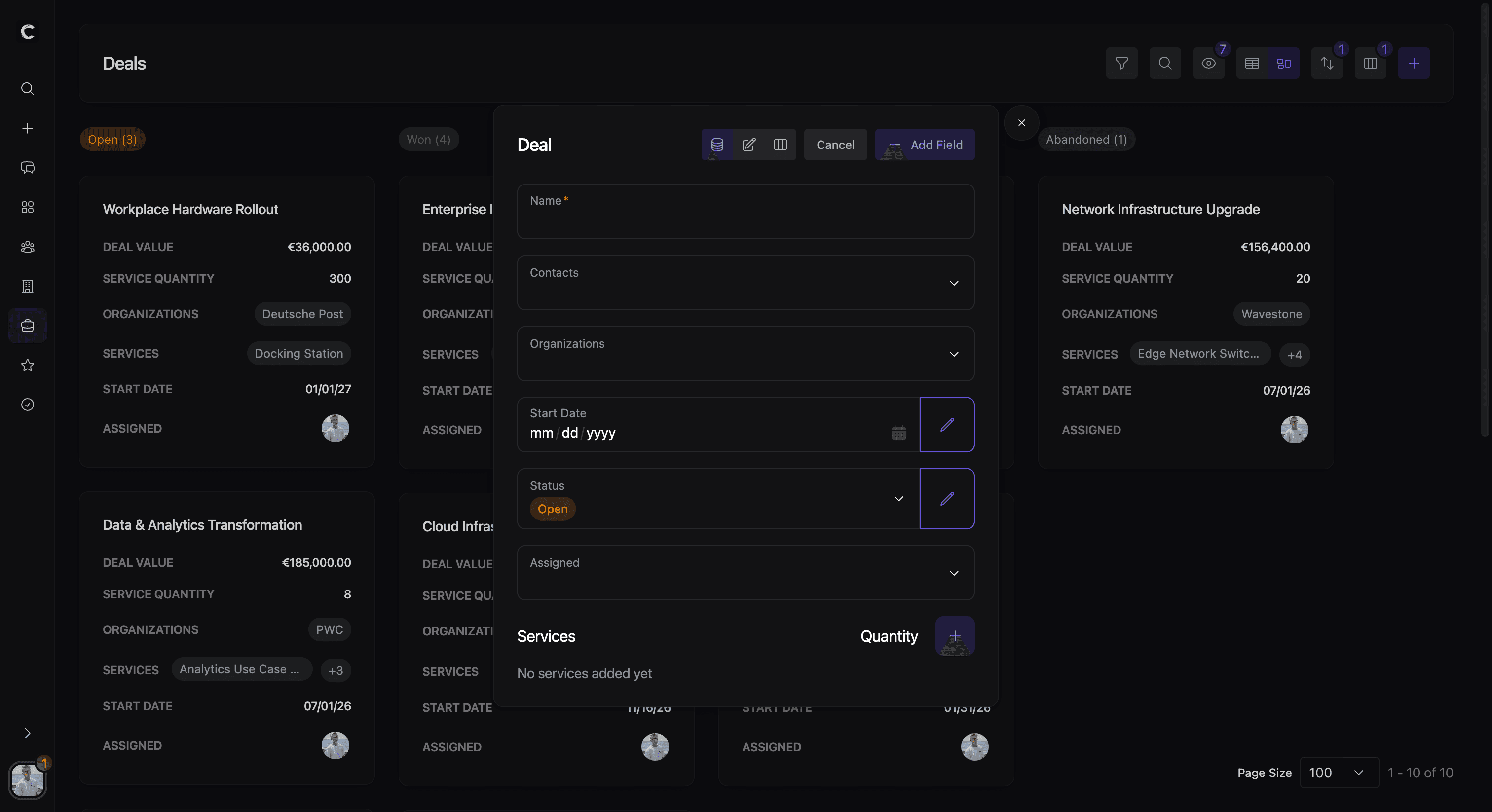 Entitäts-Modal im Bearbeiten-Modus für benutzerdefinierte Felder